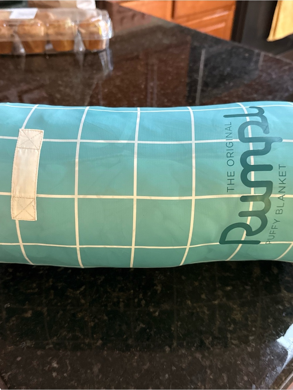 Rumpl Original Puffy Blanket - Teal Grid